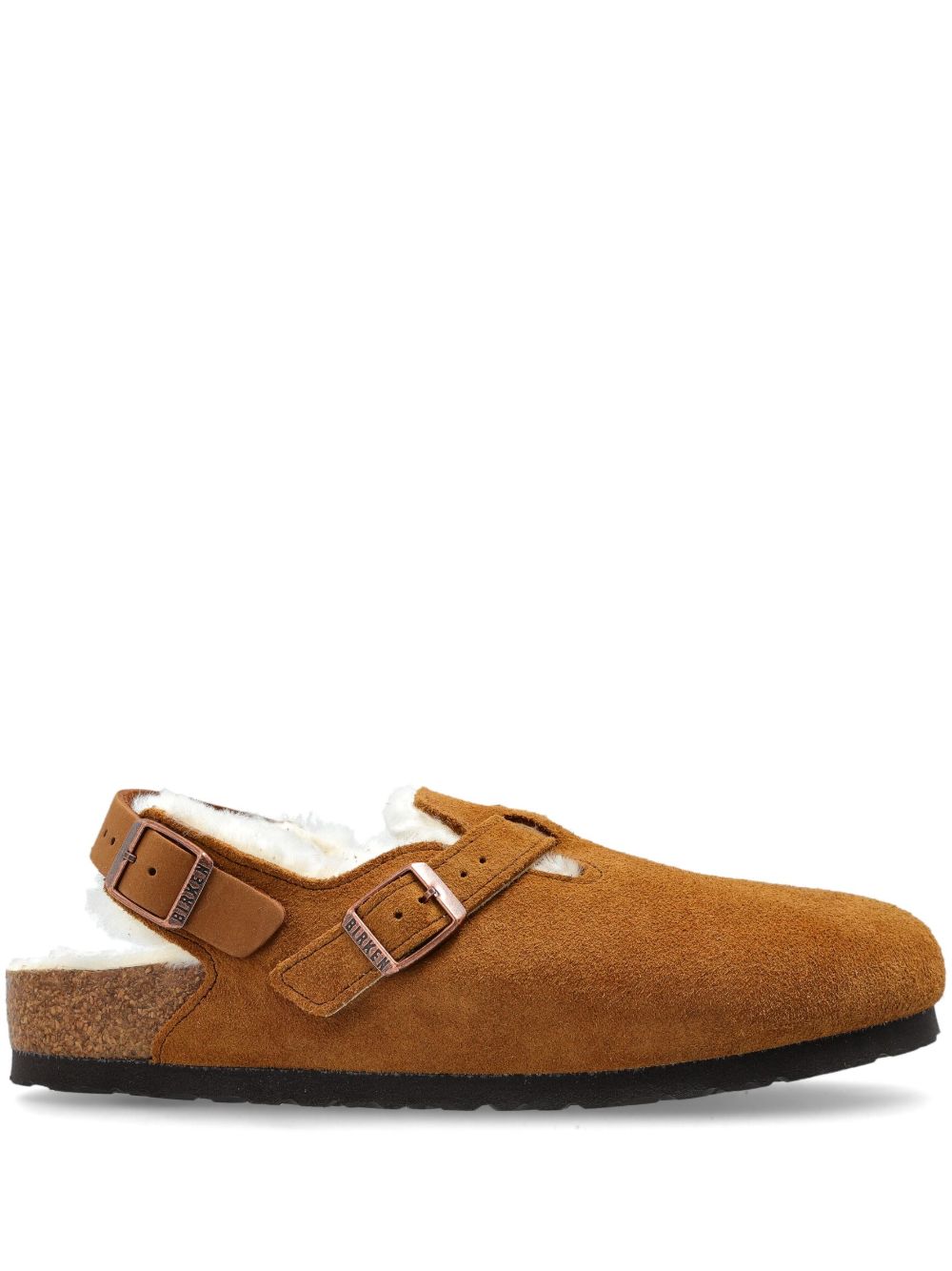 Birkenstock Tokio Shearling Suede Slingback Slippers Leather Brown