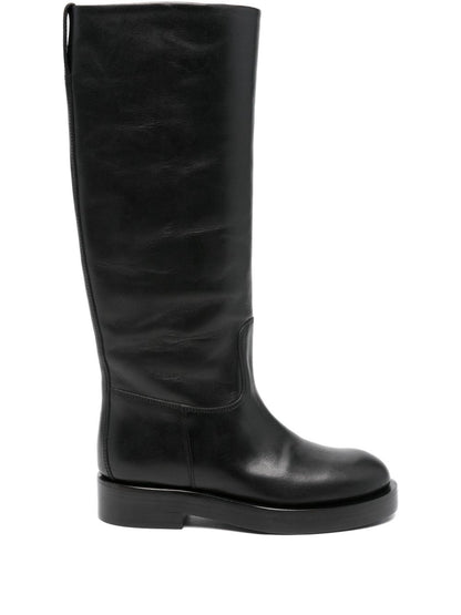 Paris Texas Silk &amp; Napa Leather Knee-High Boots Black