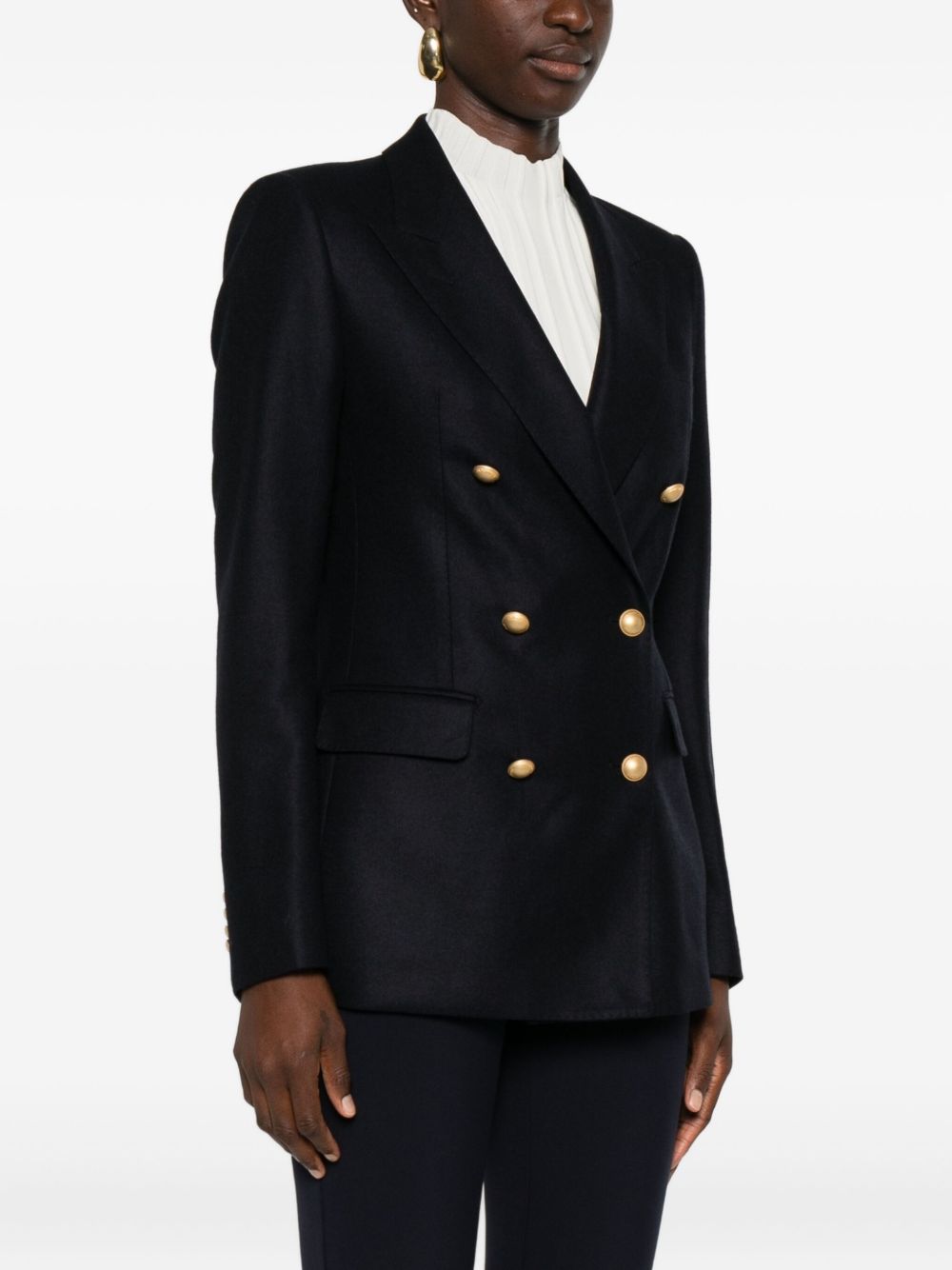 Tagliatore Double-Breasted Silk, Wool and Nylon Jacket Blue Blue