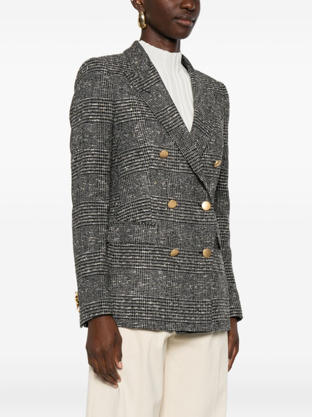 Tagliatore Double-Breasted Silk Wool Blend Jacket Black