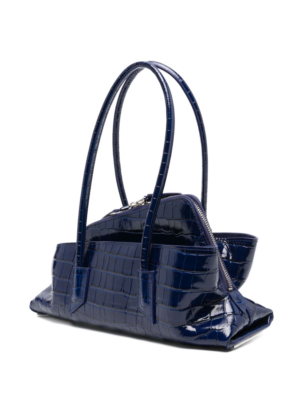 The Attico La Passeggiata Small Crocodile-Effect Blue Leather Shoulder Bag Blue