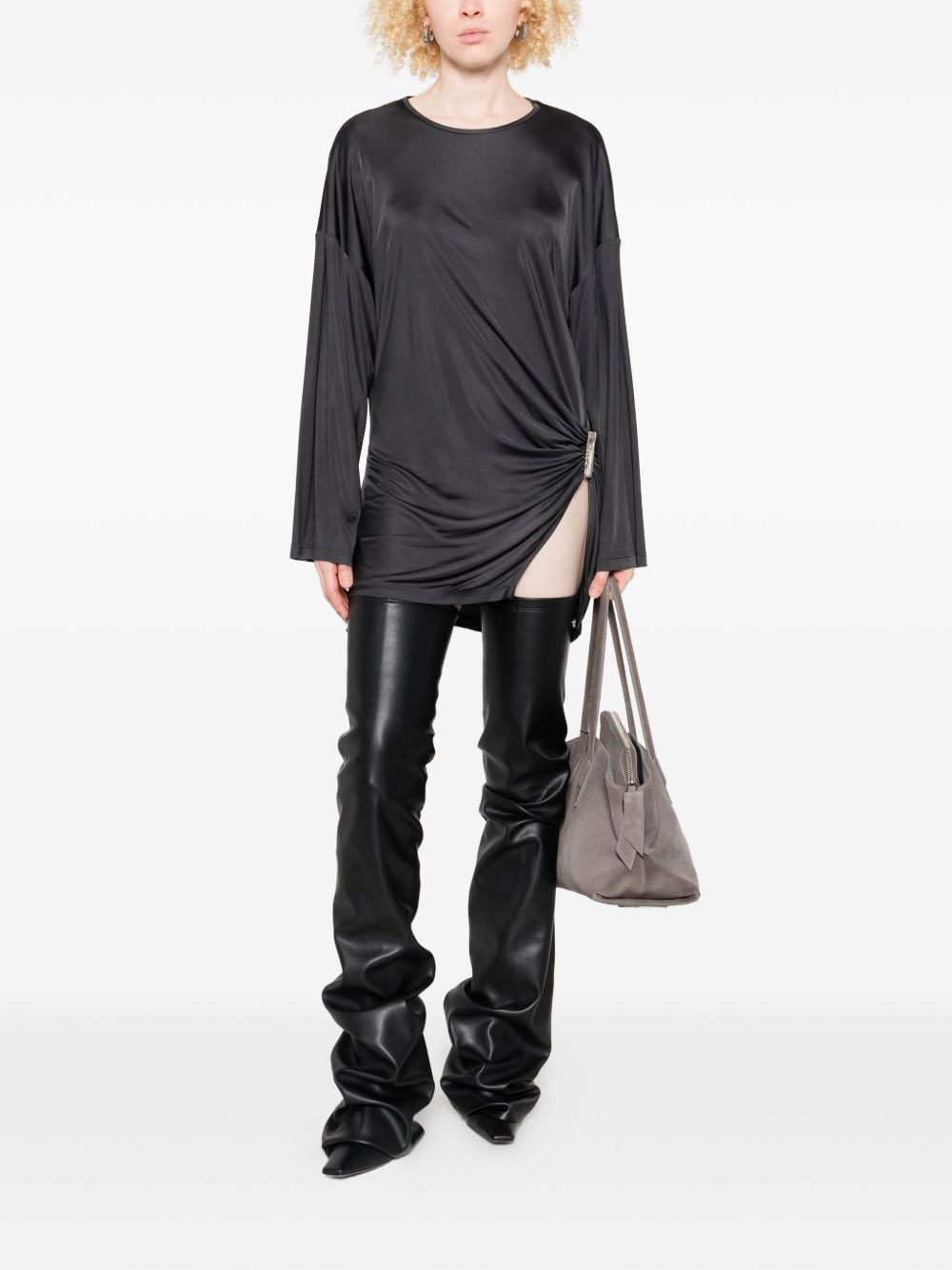 The Attico Shiny Grey Silk-Nylon Mini Dress Grey