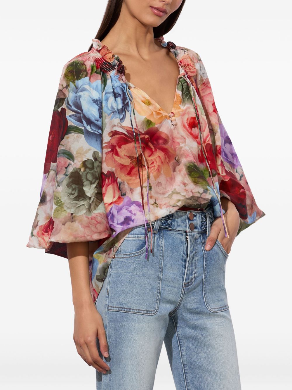Alice + Olivia Norah Silk-Cotton Multicolour Blouse MultiColour
