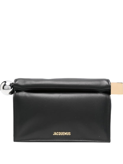 Jacquemus La Pochette Rond Carré Black Leather Clutch Bag Black