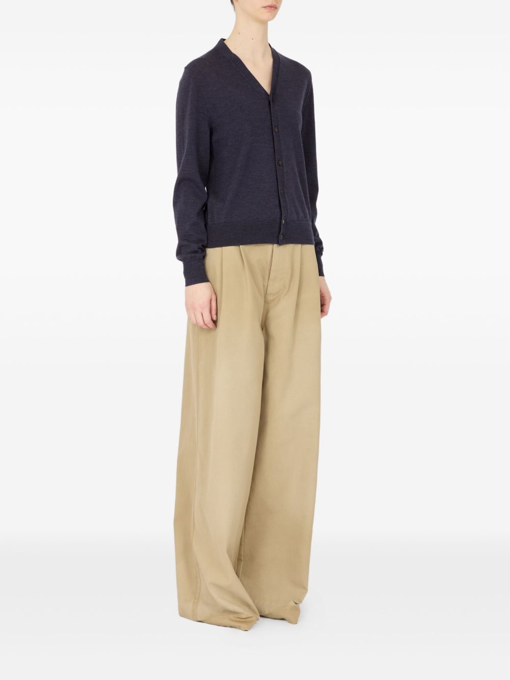 Maison Margiela Wool V-Neck Buttoned Cardigan Blue