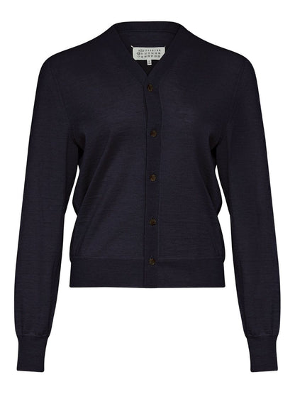 Maison Margiela Wool V-Neck Buttoned Cardigan Blue