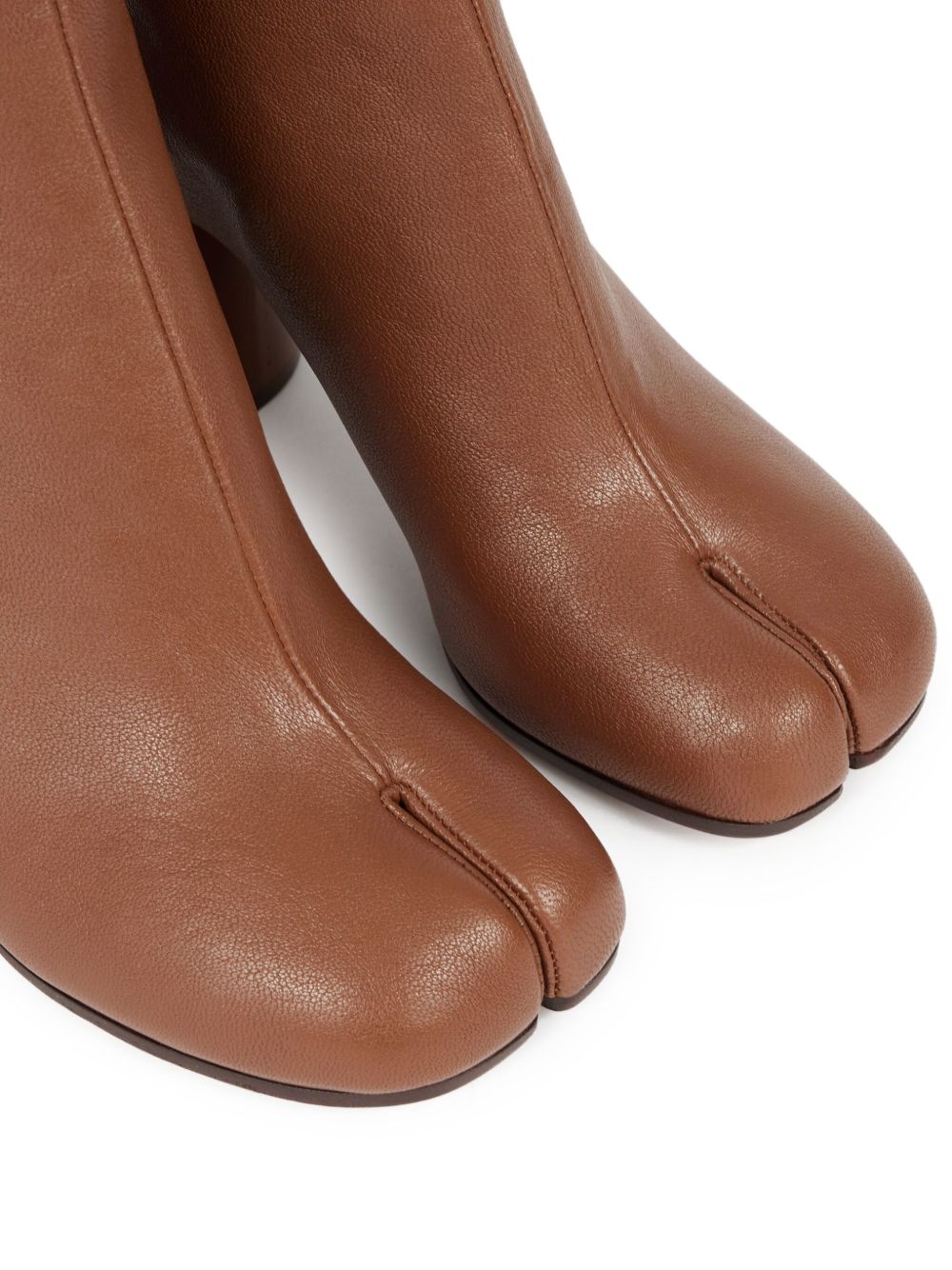 Maison Margiela Tabi Leather Ankle Boots with High Block Heel Leather Brown
