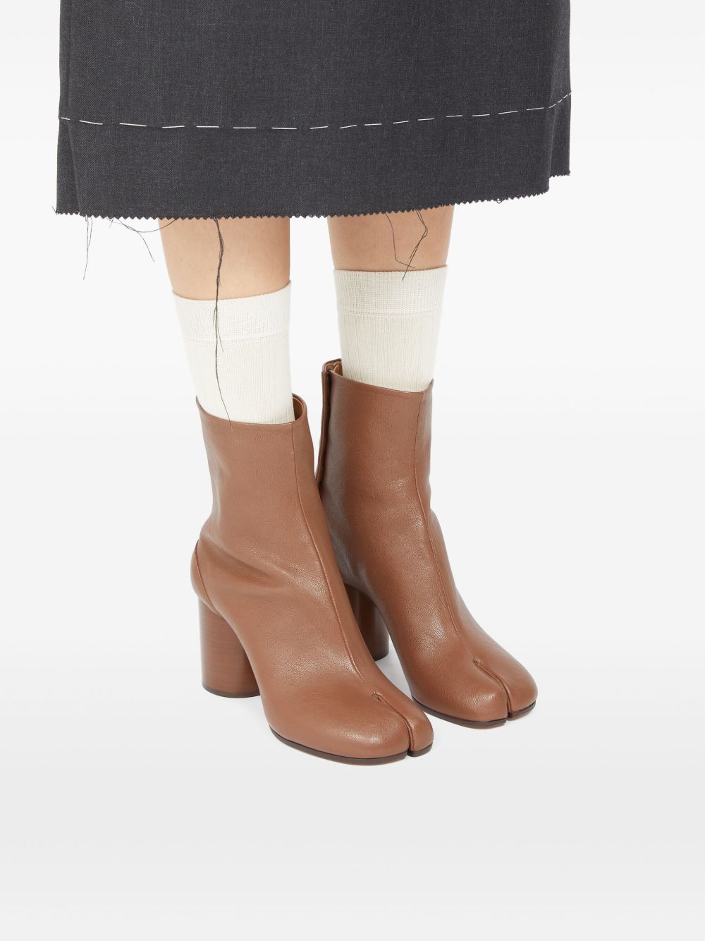 Maison Margiela Tabi Leather Ankle Boots with High Block Heel Leather Brown
