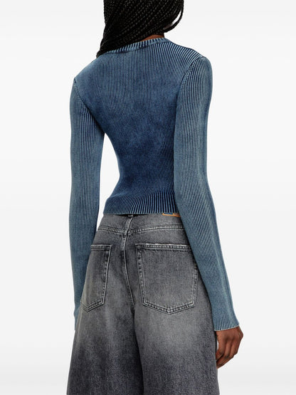 Diesel Ribbed Cut-Out Organic Cotton Sweater Blue