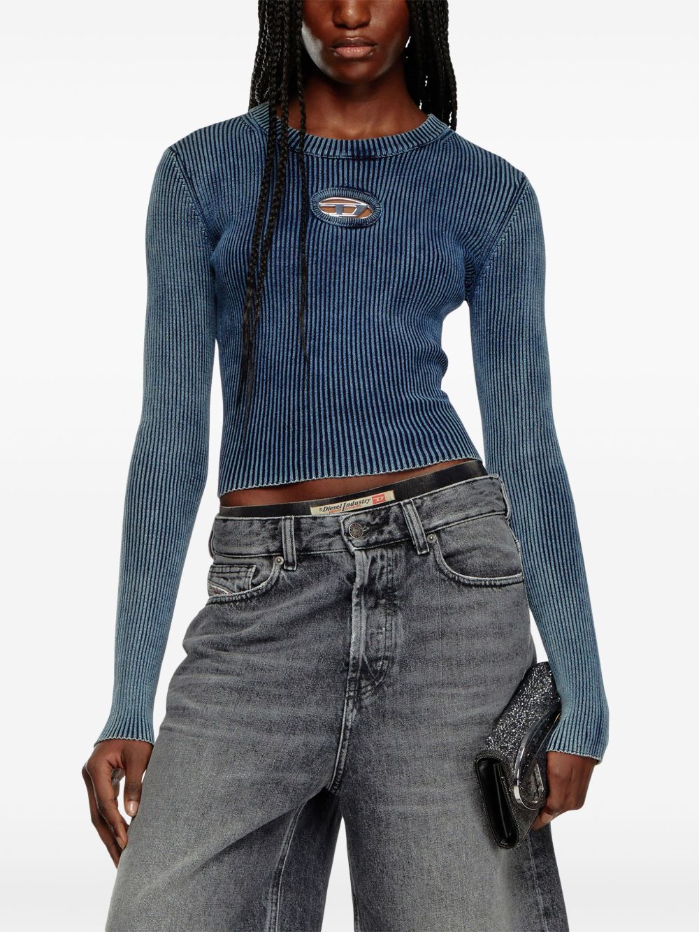 Diesel Ribbed Cut-Out Organic Cotton Sweater Blue