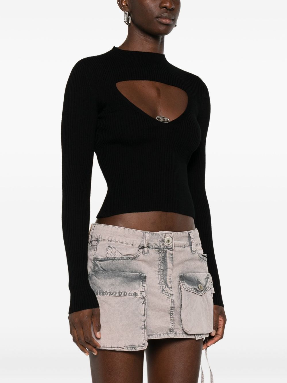 Diesel Ribbed Wool Keyhole-Neckline Sweater Black