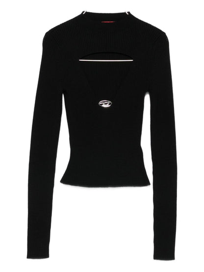 Diesel Ribbed Wool Keyhole-Neckline Sweater Black
