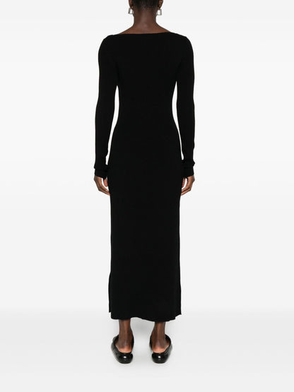 Diesel Ribbed Wool Midi Dress with Logo Black Black