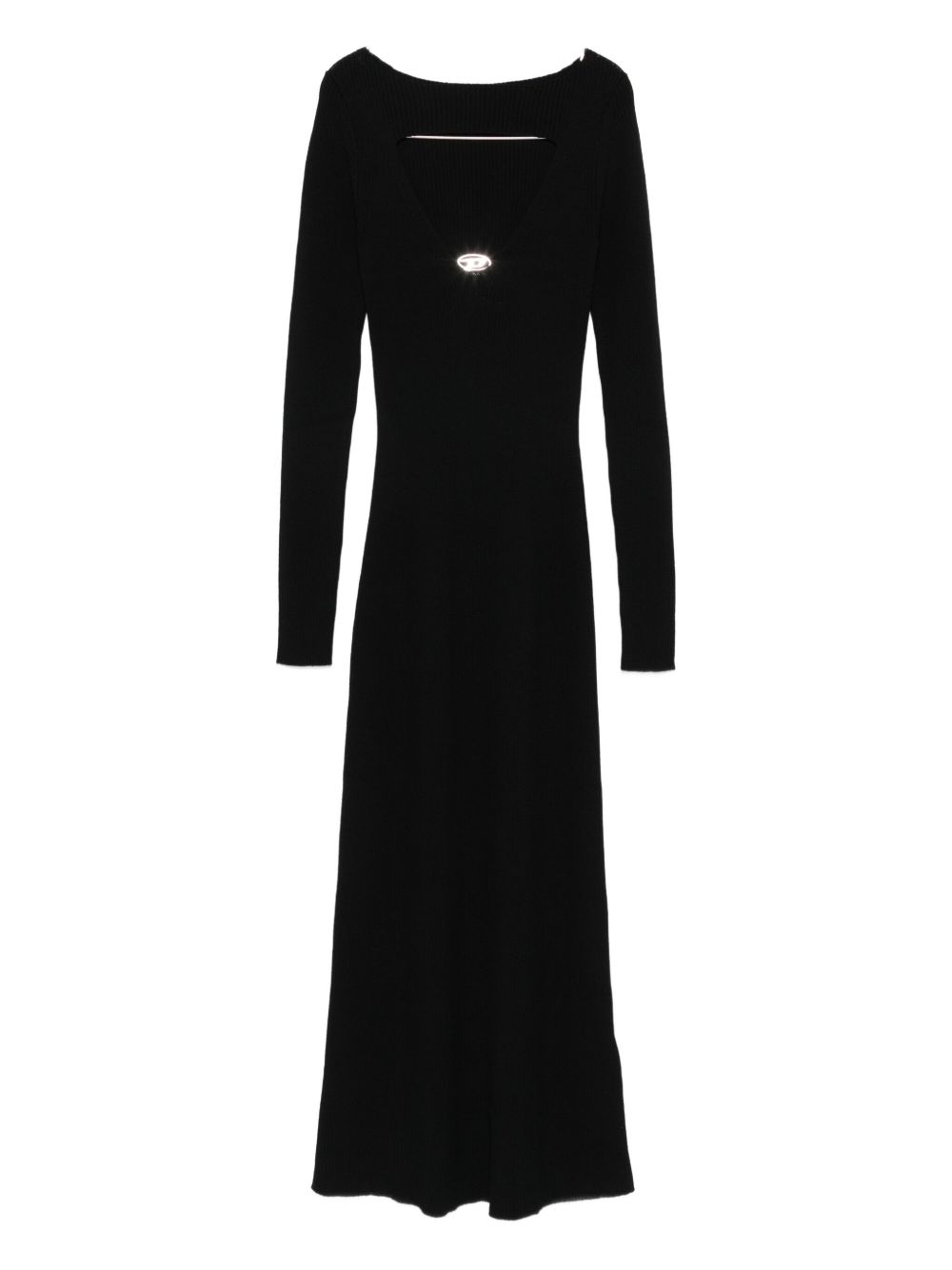 Diesel Ribbed Wool Midi Dress with Logo Black Black