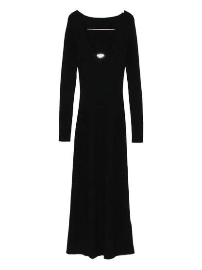 Diesel Ribbed Wool Midi Dress with Logo Black Black