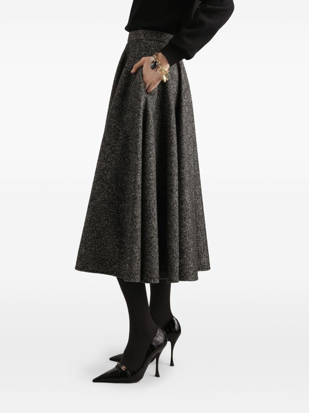 Dolce &amp; Gabbana High-Waisted Wool Pleated Midi Skirt Grey