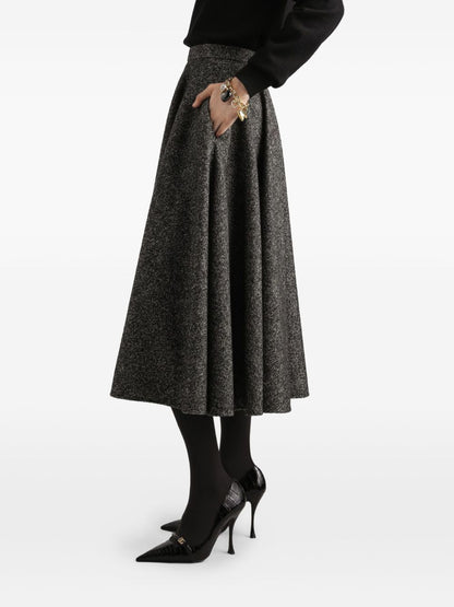 Dolce &amp; Gabbana High-Waisted Wool Pleated Midi Skirt Grey