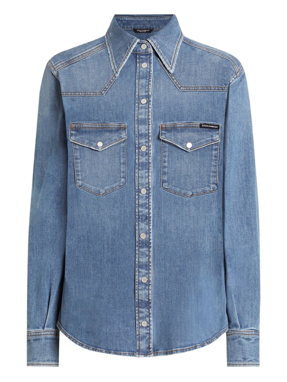 Dolce &amp; Gabbana Light Blue Denim Cotton Shirt with Chest Pockets Clear Blue