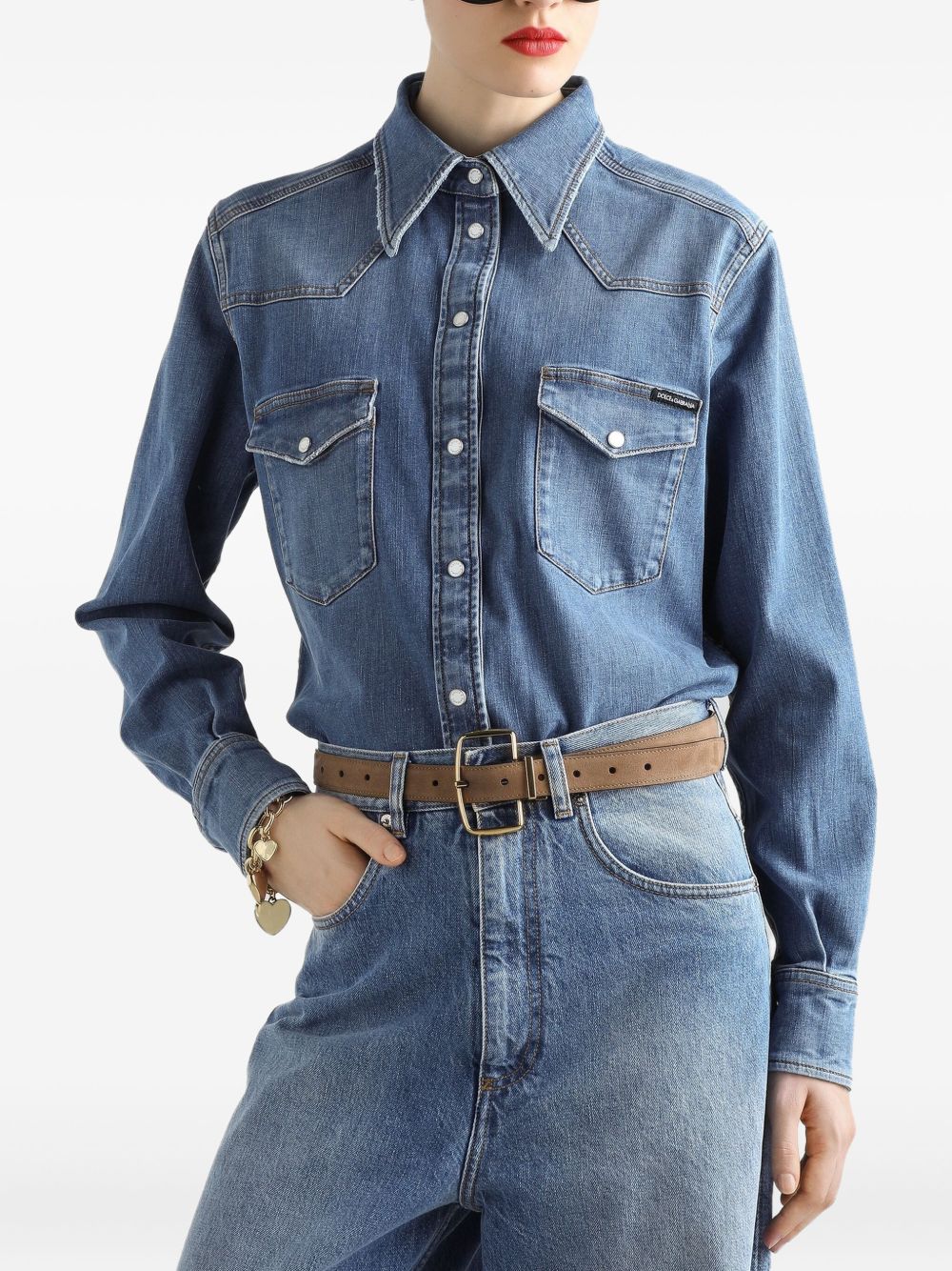 Dolce &amp; Gabbana Light Blue Denim Cotton Shirt with Chest Pockets Clear Blue
