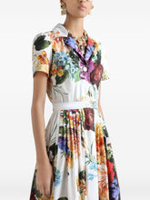 Dolce & Gabbana Poplin Midi Dress with Floral Bouquet Print White