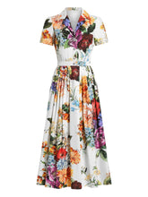 Dolce & Gabbana Poplin Midi Dress with Floral Bouquet Print White