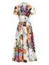 Dolce & Gabbana Poplin Midi Dress with Floral Bouquet Print White