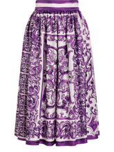 Dolce & Gabbana Maiolica-print flared silk midi skirt purple