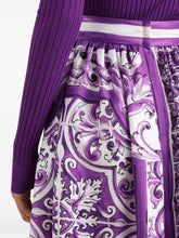 Dolce & Gabbana Maiolica-print flared silk midi skirt purple
