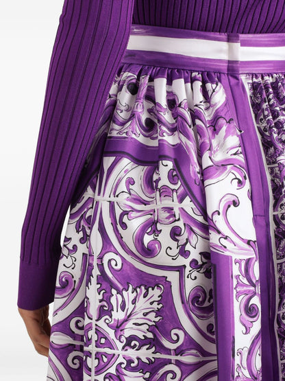 Dolce &amp; Gabbana Maiolica-print flared silk midi skirt purple