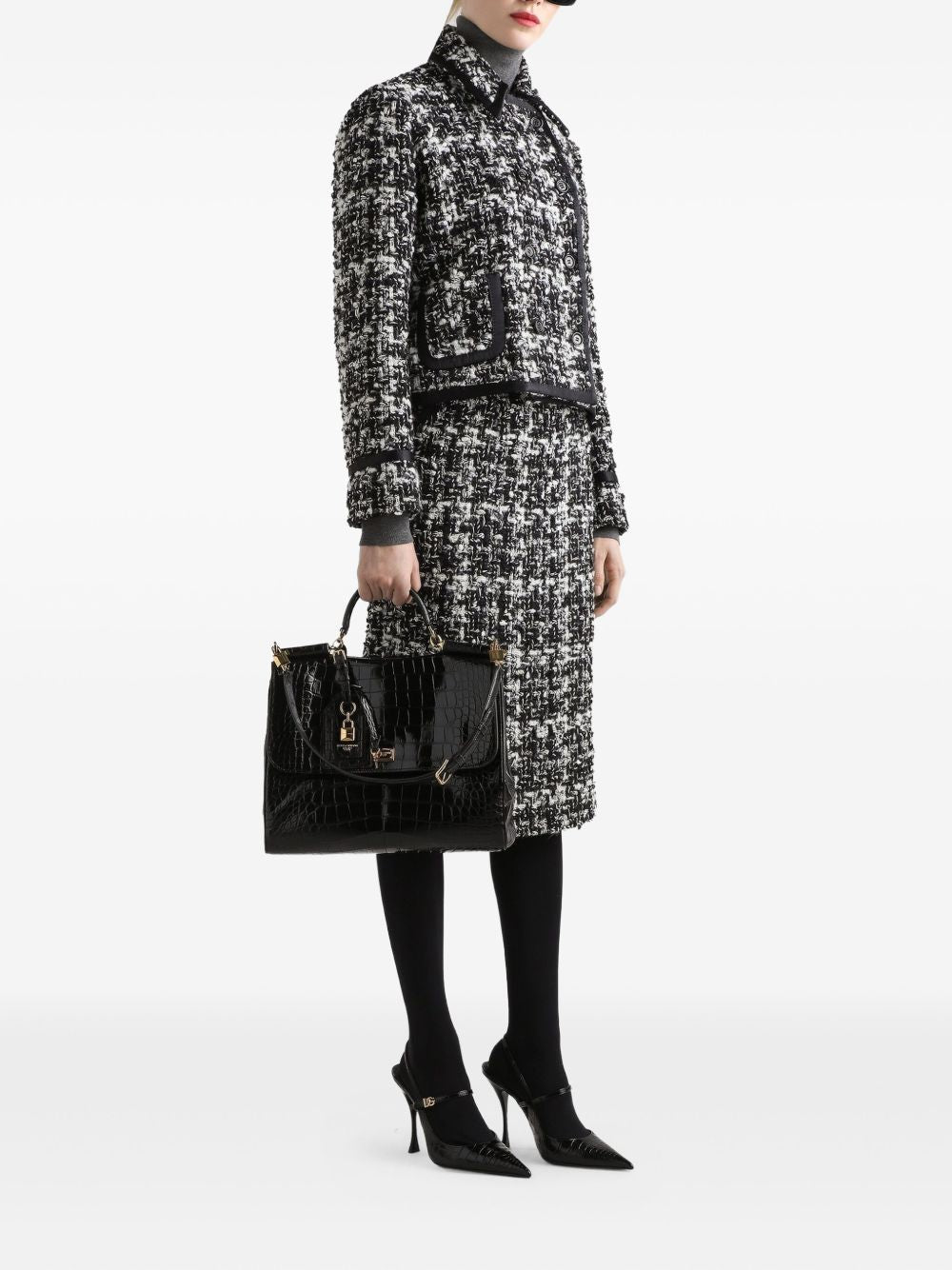 Dolce &amp; Gabbana Tweed Wool-Blend Midi Skirt Grey
