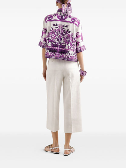 Dolce &amp; Gabbana Amethyst Silk Maiolica-Print Shirt Purple