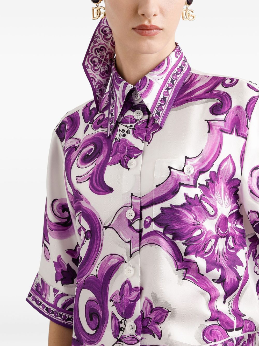 Dolce &amp; Gabbana Amethyst Silk Maiolica-Print Shirt Purple