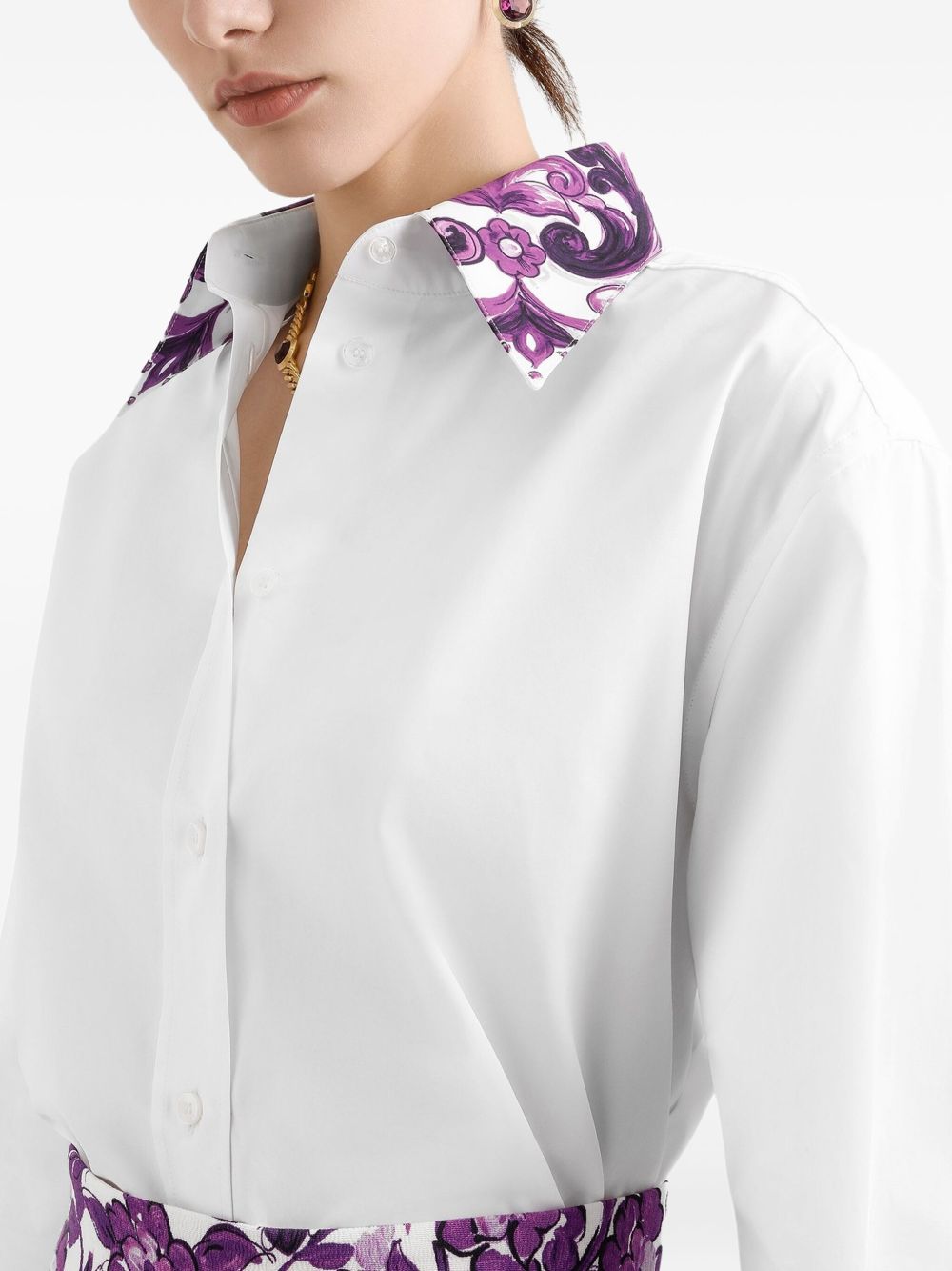 Dolce &amp; Gabbana Cotton Maiolica Print Shirt White White