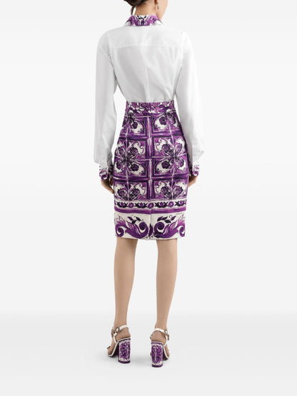 Dolce &amp; Gabbana Cotton Maiolica Print Shirt White White