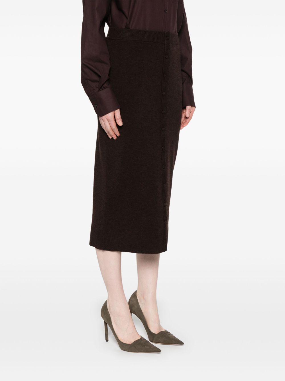 Victoria Beckham Ribbed Merino Wool-Blend Midi Skirt Brown Brown