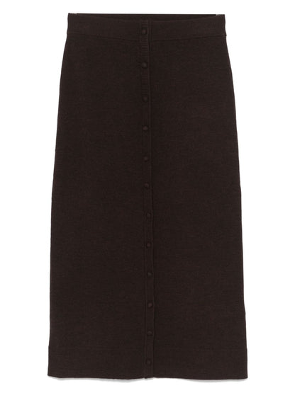 Victoria Beckham Ribbed Merino Wool-Blend Midi Skirt Brown Brown