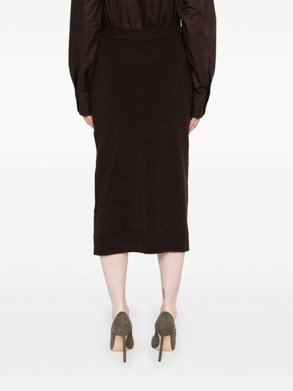 Victoria Beckham Ribbed Merino Wool-Blend Midi Skirt Brown Brown
