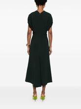 Victoria Beckham Draped V-Neck Dark Green Fitted Midi Dress Green
