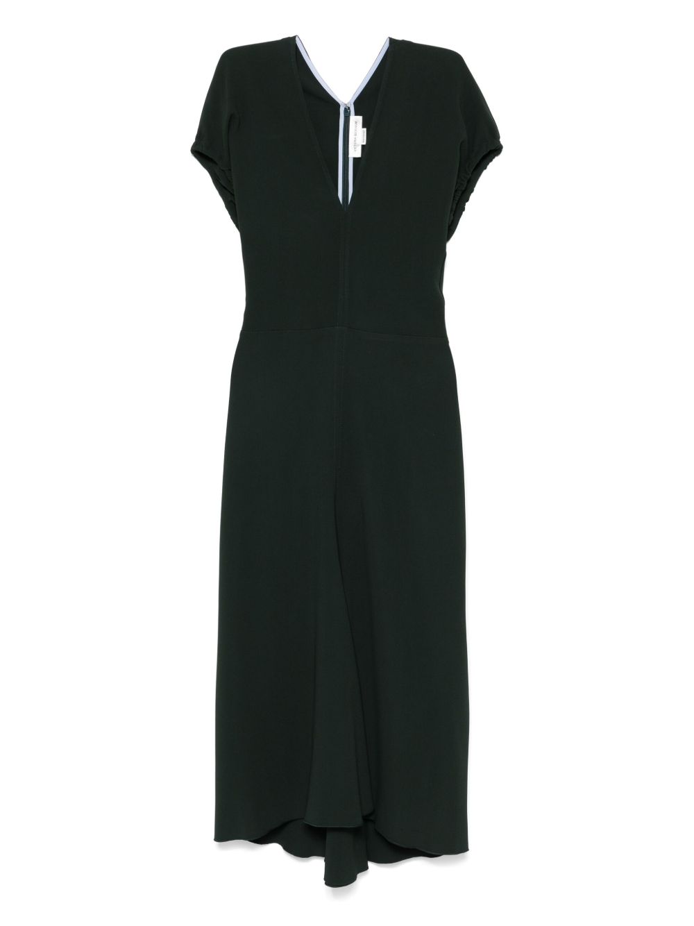Victoria Beckham Draped V-Neck Dark Green Fitted Midi Dress Green