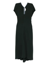 Victoria Beckham Draped V-Neck Dark Green Fitted Midi Dress Green