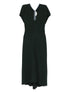 Victoria Beckham Draped V-Neck Dark Green Fitted Midi Dress Green