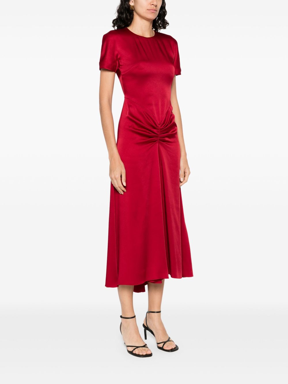 Victoria Beckham Crew-Neck Red Midi Dress with Curved Hem Red