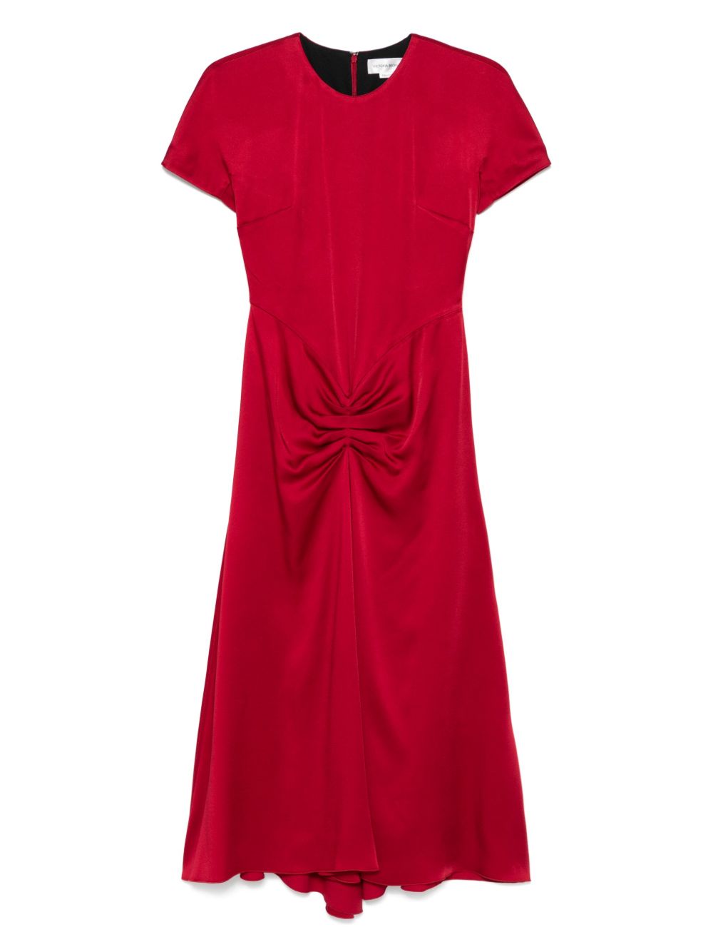 Victoria Beckham Crew-Neck Red Midi Dress with Curved Hem Red