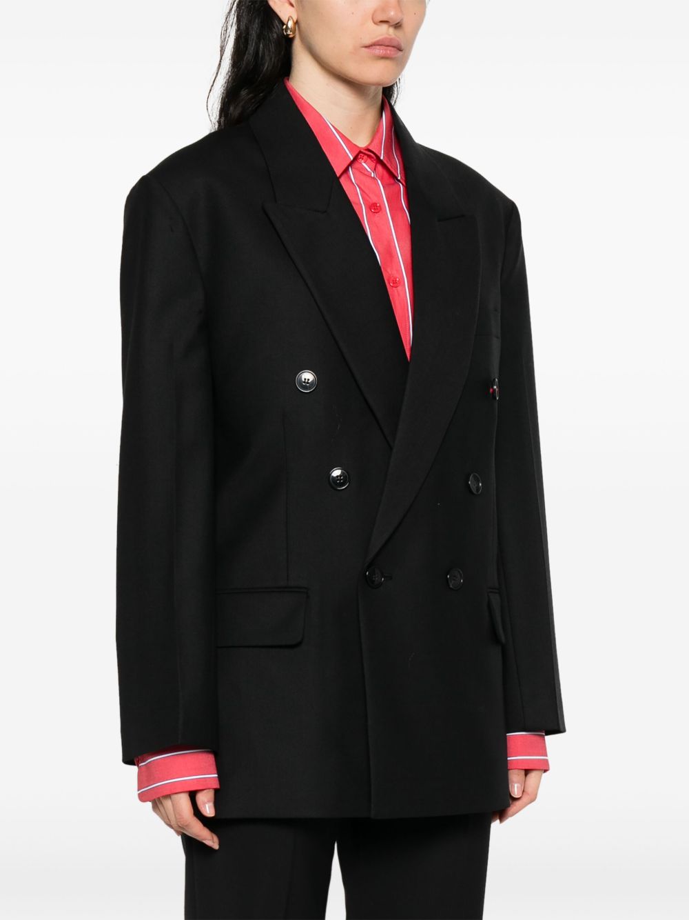 Victoria Beckham Double-Breasted Wool-Blend Blazer Black Black