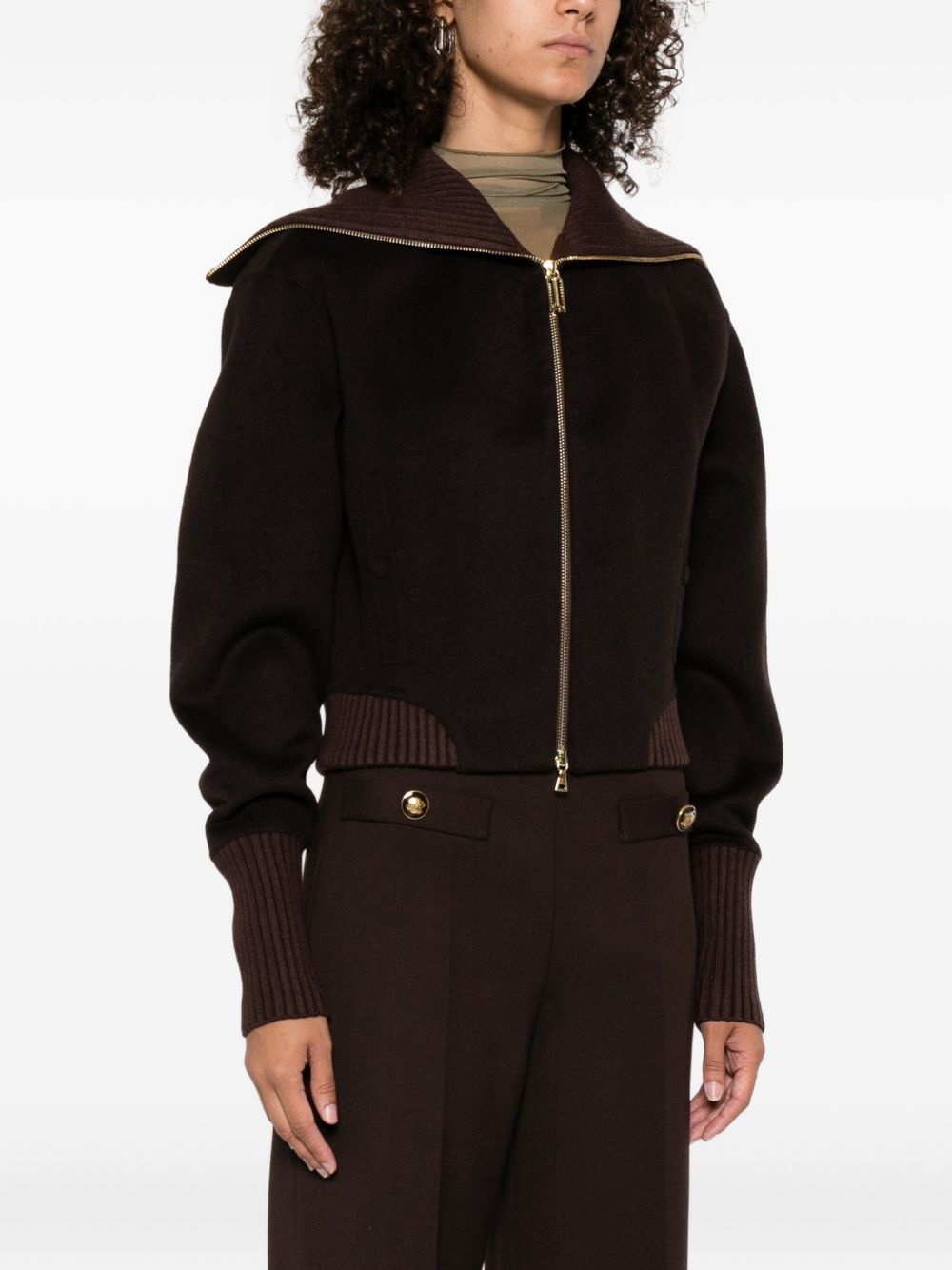 Victoria Beckham Cropped High-Neck Wool-Blend Jacket Brown