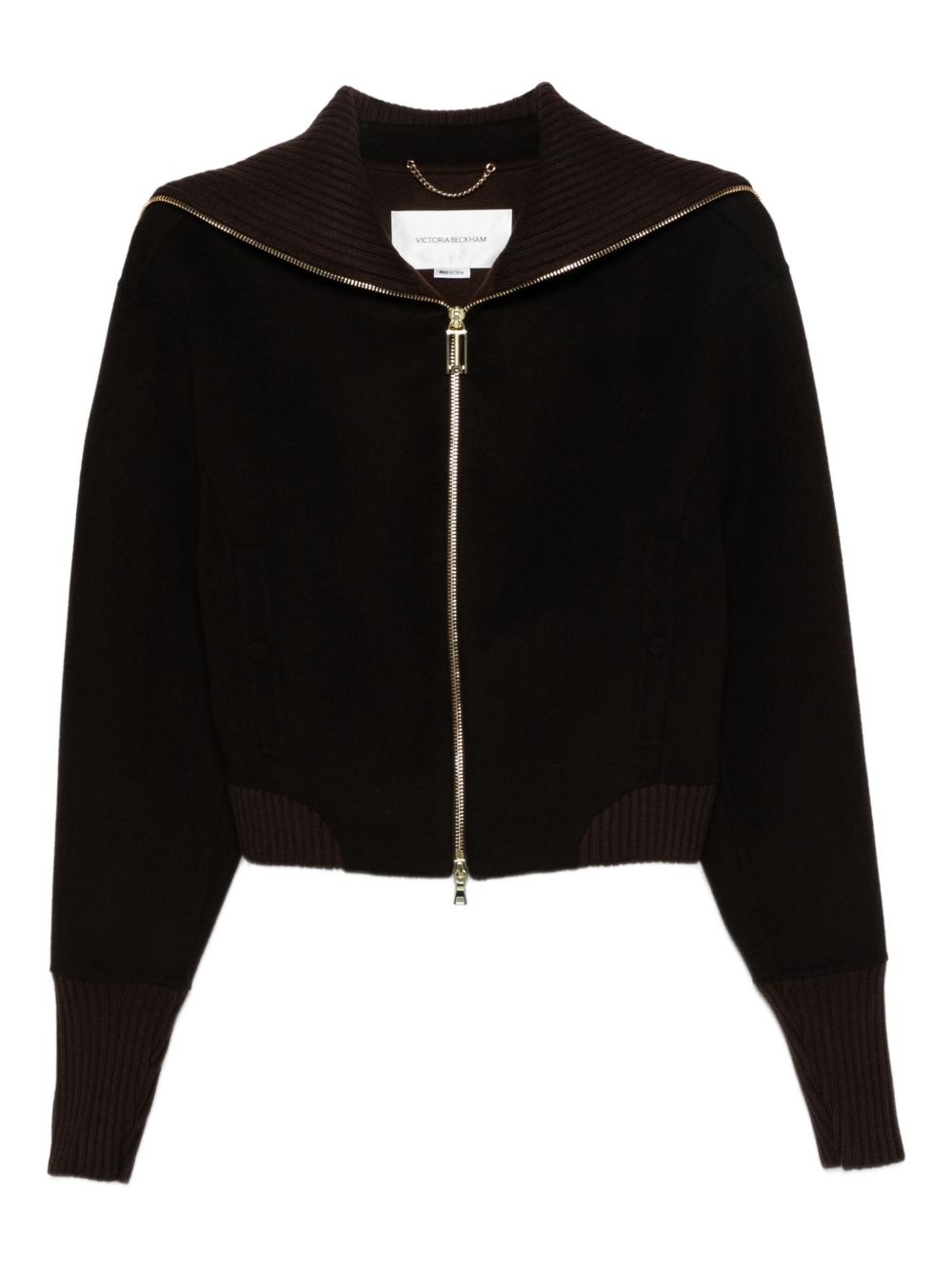 Victoria Beckham Cropped High-Neck Wool-Blend Jacket Brown