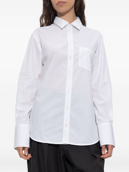 Victoria Beckham Classic White Cotton Shirt with Embroidered Logo White