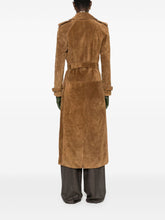 Saint Laurent Double-Breasted Suede Leather Trench Coat Light Brown