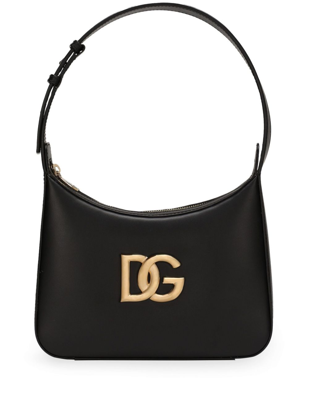 Dolce &amp; Gabbana Shoulder Bag 3.5 in Black Leather with Gold Logo Plaque Black