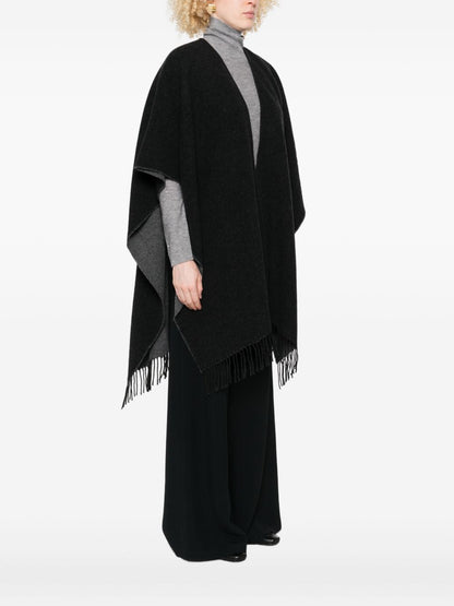 Fabiana Filippi V-Neck Fringed Wool Wrap Poncho Grey Grey